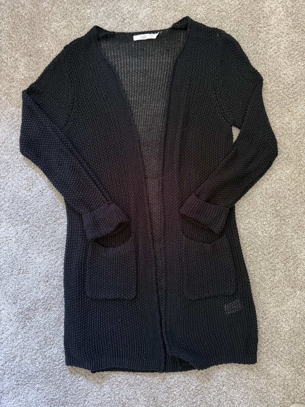Simons Black Open-Front Knit Cardigan with Pockets